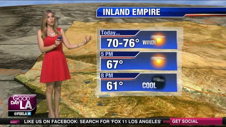 Olga Ospina reporting on weather in the show Good Day LA